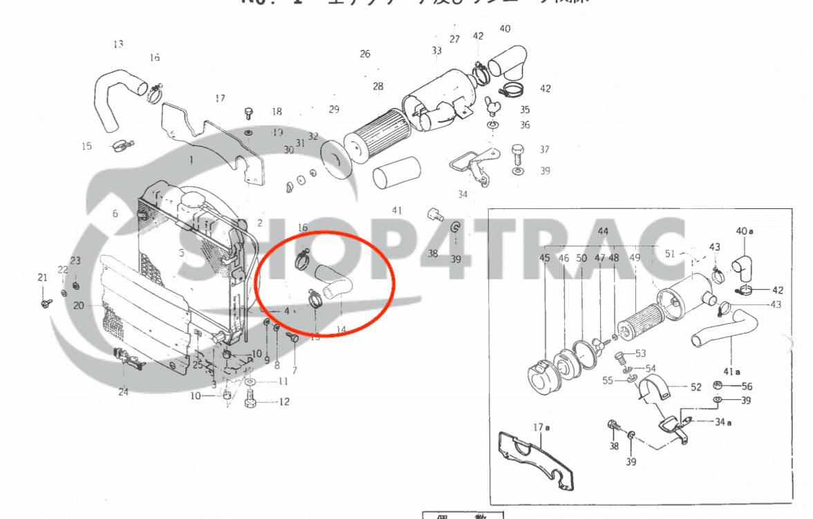 Radiateurslang Iseki TX/TU 3 cylinder | Boven | Shop4Trac