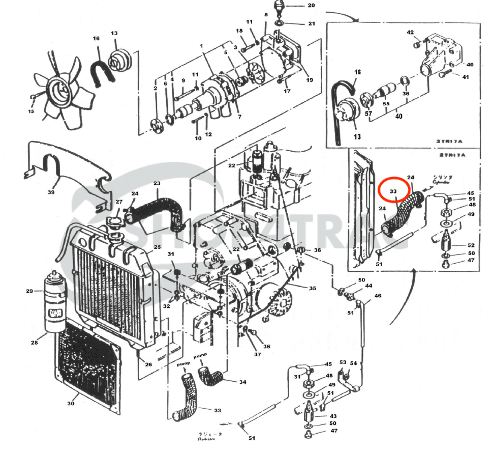 Onderste radiateurslang Yanmar YM1300-YM1700 | YM135 - YM165 - 3