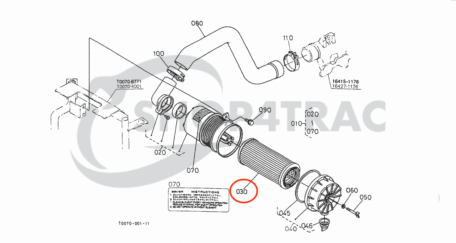 Luchtfilter Kubota L2500 - L4630 | GL201 - GL467 | Iseki GEAS TG21 - TG253  | TF223 - TF243 - 4