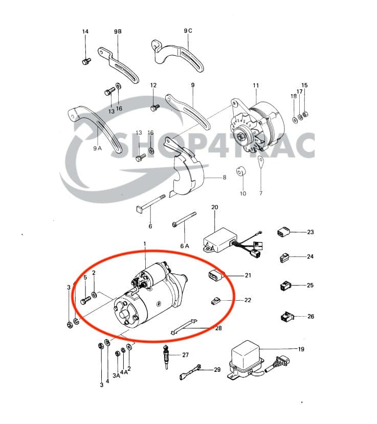 Startmotor Iseki TX1300 | TX1500 | KE70 | KE75 | Shop4Trac