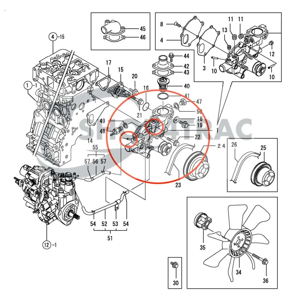 Waterpomp Yanmar 3TNV88 | 4TNV88 | 3TNE84 - 4TNE88 - 15
