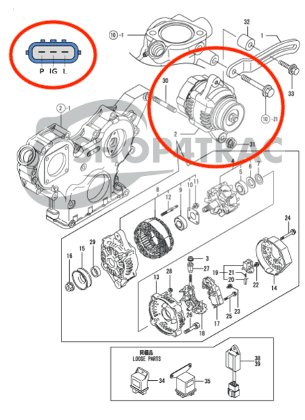 Dynamo Yanmar 3TNV70 - 3TNV88 | Komatsu | Shop4Trac