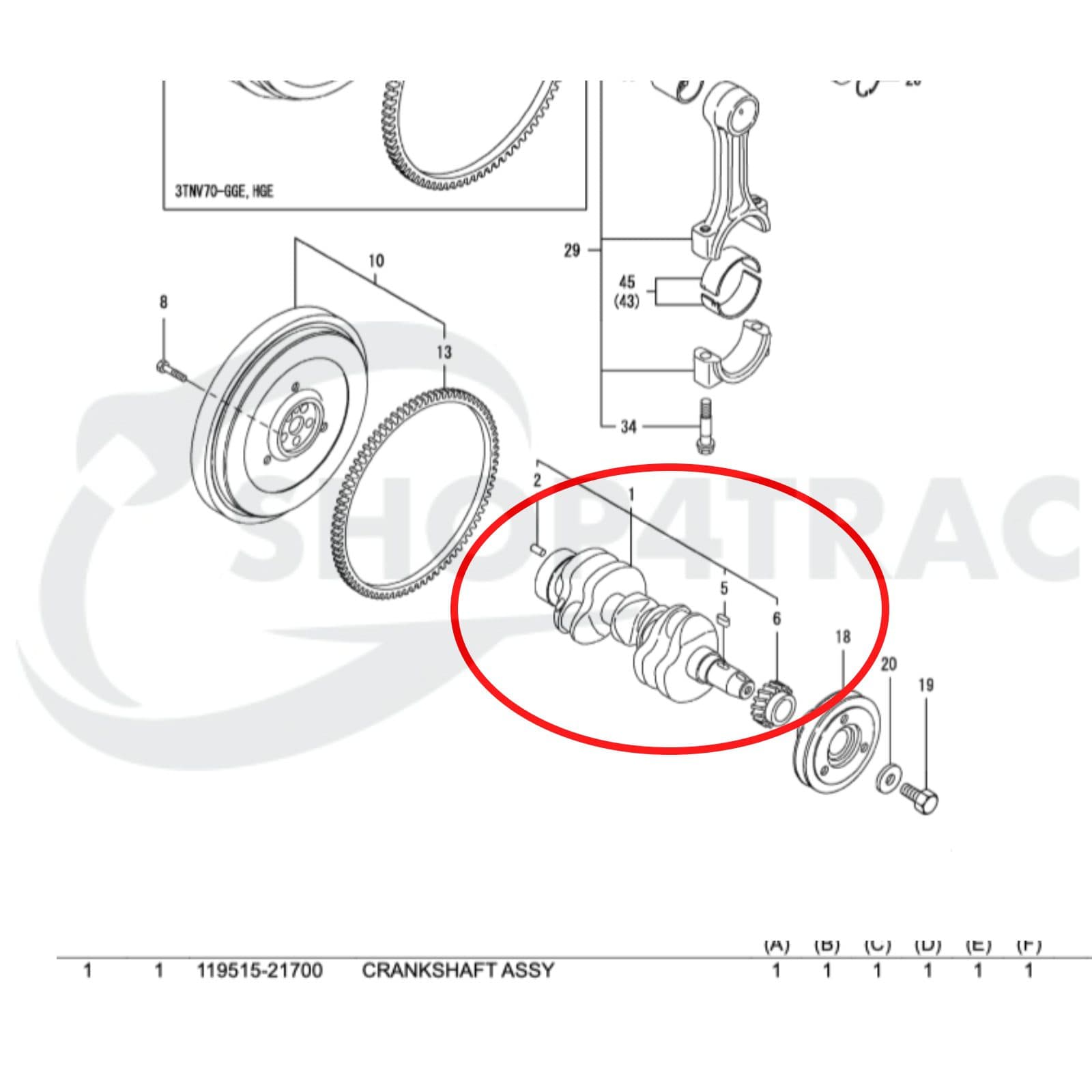 Krukas Yanmar 3TNV70 | 3TNV72 | Shop4Trac