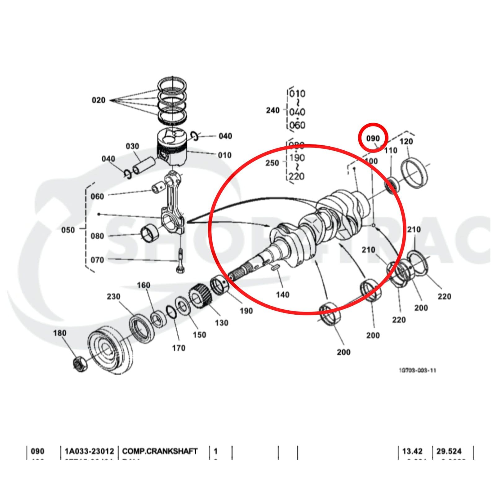 Krukas Kubota motor D1703 | 60MM | Shop4Trac