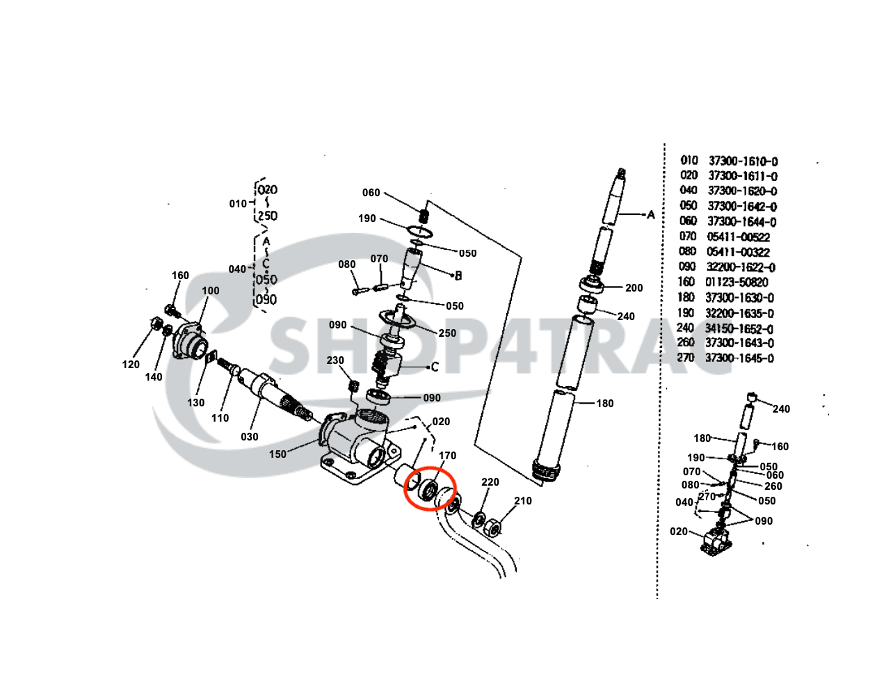 Keerring stuurhuis Kubota B5000 - B5100 PTO | L200 - L345 stuurhuis keerring | TC28407 - 2