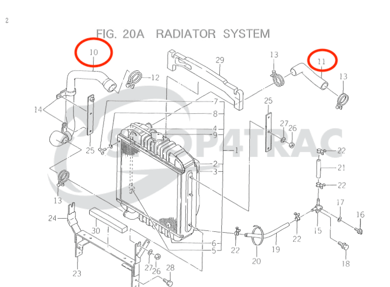 Radiateurslang Iseki TA207 - TA530 compleet | Koelwaterslang boven en onder - 2