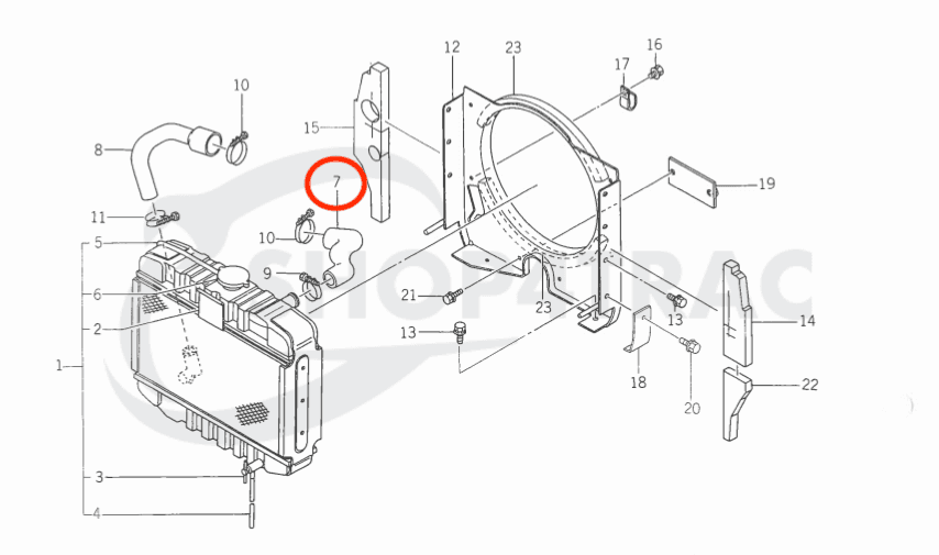 Radiateurslang boven Iseki TU120 – TU177F | Landhope 120 -177F - 2