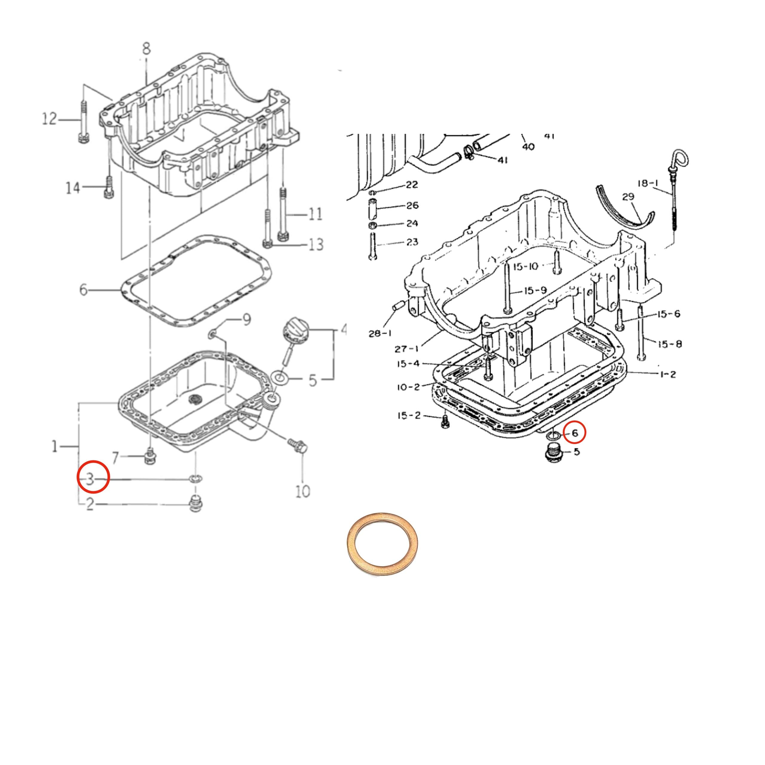 Oliecarterpan plug motorolie-aftapplug dichting | Iseki TA207 - TA317 | TU180 - TU257 | Bolens G212 - G274 - 2